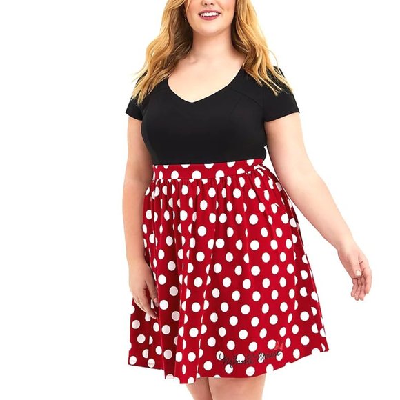 Torrid 00 (size 10 ~M/L) New Disney Minnie Mouse Polka Dot Cosplay Skater Dress - Picture 1 of 2